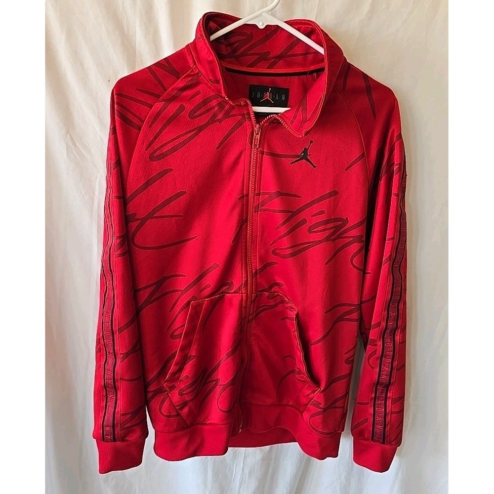 Nike Air Jordan Essential Track Strip Zip-up Sweatshirt Red W/all Over‎ Print S